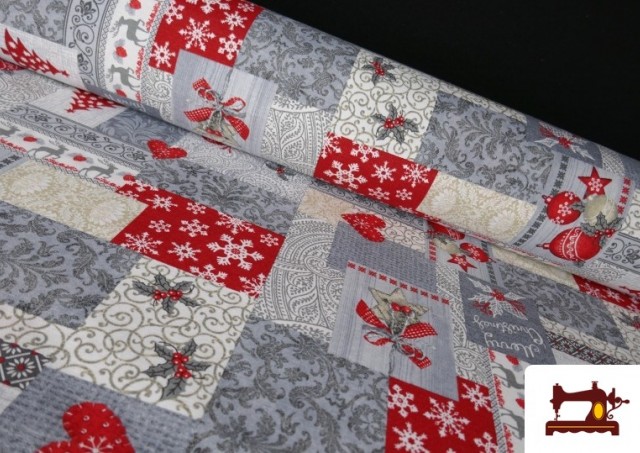 Tela de Decoración de Navidad Ancho 140cm color Gris