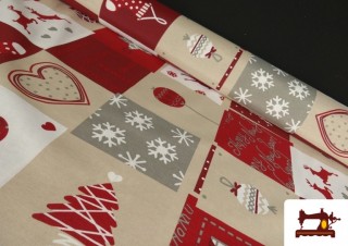 Tela de Loneta Navideña decoración Postales Ancho 140 cm