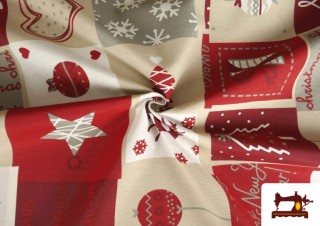 Venta online de Tela de Loneta Navideña decoración Postales Ancho 140 cm