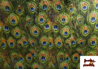 Tela de Terciopelo Estampado Plumas de Pavo Real