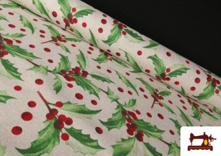 Tela de Loneta Navideña Acebo Ancho 140 cm