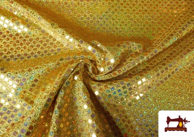 Tela de Lentejuelas Holograma Rombos Brillantes color Dorado