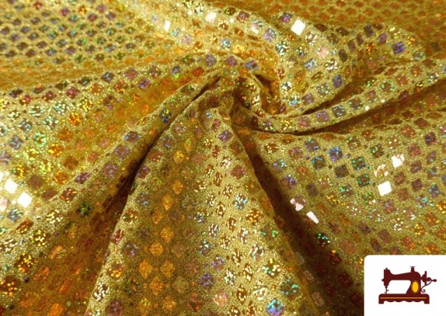 Comprar online Tela de Lentejuelas Holograma Rombos Brillantes color Dorado