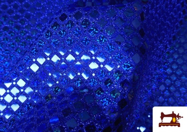 Tela de Lentejuelas Holograma Rombos Brillantes color Azulón