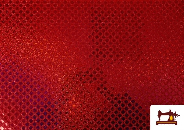 Venta de Tela de Lentejuelas Holograma Rombos Brillantes color Rojo