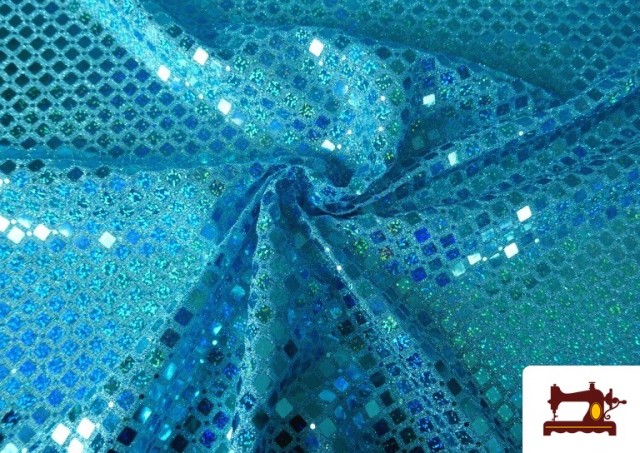 Venta de Tela de Lentejuelas Holograma Rombos Brillantes color Azul turquesa