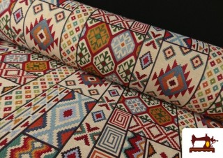 Tela de Gobelino estampado Etnico Cenefas Ancho 140 cm