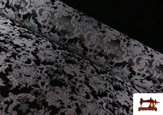 Tela de Jacquard Brocado Floral de Seda  Ancho 140cm color Gris