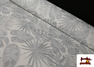 Tela de Gobelino Estampado Tropical Gris 140 cms