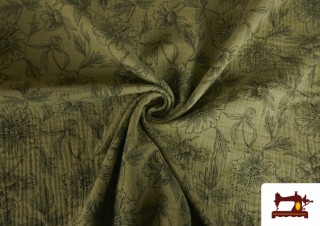 Tela de Muselina Floral para Vestir color Caqui