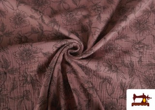 Tela de Muselina Floral para Vestir color Rosa pálido