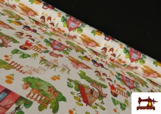 Tela de Algodón Estampado Granja