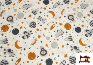 Tela de Algodón Estampado Animales en el Espacio Tela de Algodón Estampado Animales en el Espacio