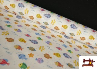 Tela de Algodón Estampado Peces Multicolor Tela de Algodón Estampado Peces Multicolor