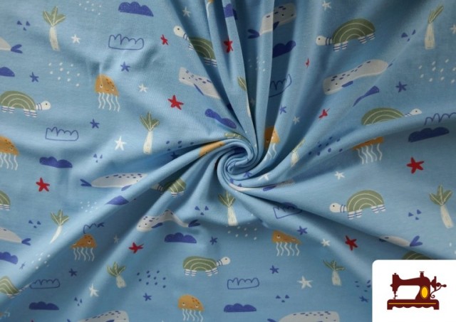 Venta online de Tela de Punto de Camiseta Infantil Animales del Mar
