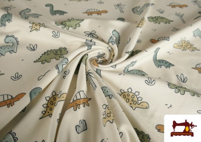Comprar online Tela de Punto de Camiseta Dinosaurios Infantil color Beige