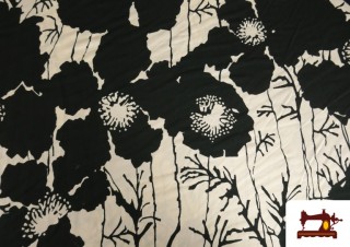 Venta de Tela de Crepe de Bambú Flores Negro