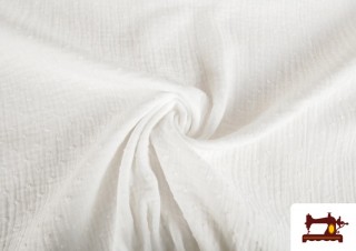 Tela de Muselina Bordada Topitos color Blanco