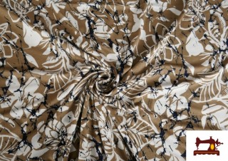 Venta online de Tela de Punto de Viscosa Beige Floral