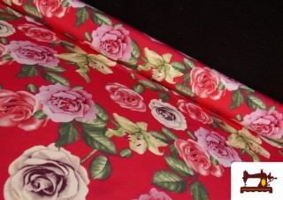 Tela de Flamenca con Flores color Rojo