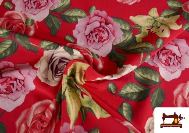 Comprar online Tela de Flamenca con Flores color Rojo