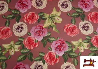 Tela de Flamenca con Flores color Granate