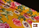 Comprar online Tela de Flamenca con Flores color Mostaza