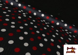 Tela Crespón de Topos Rojos y Blancos