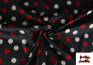 Comprar online Tela Crespón de Topos Rojos y Blancos