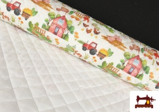 Tela Acolchada de Algodón Granja Infantil