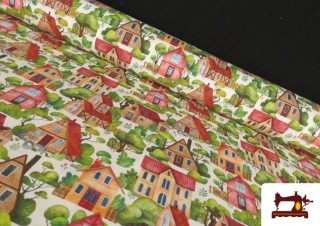 Tela de Algodón Estampado Casitas Tela de Algodón Estampado Casitas