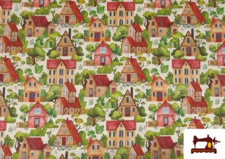 Comprar Tela de Algodón Estampado Casitas Comprar Tela de Algodón Estampado Casitas