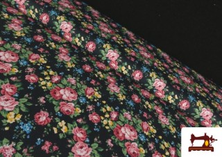 Tela de Popelín Flores Rosas y Azules