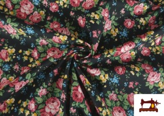 Tela de Popelín Flores Rosas y Azules