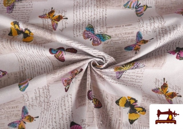 Venta online de Tela de Loneta de Mariposas y Escrituras 140cm