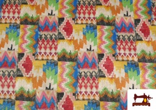 Tela de Loneta Estampado Étnico Multicolor color Rojo Tela de Loneta Estampado Étnico Multicolor color Rojo