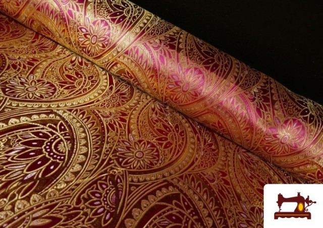 Tela de Brocado Jacquard Floral Dorado color Fucsia