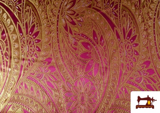 Venta de Tela de Brocado Jacquard Floral Dorado color Fucsia