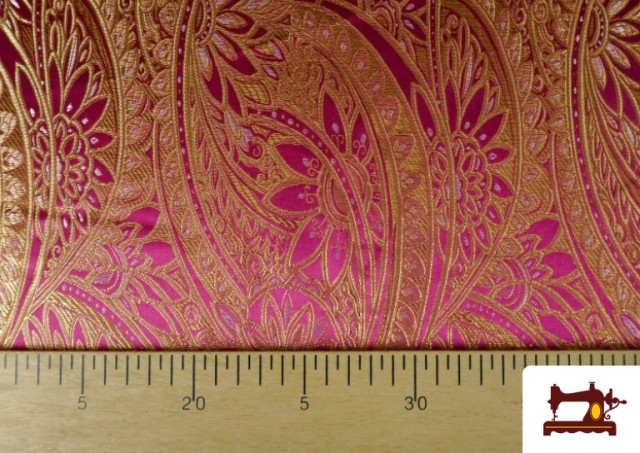 Comprar online Tela de Brocado Jacquard Floral Dorado color Fucsia