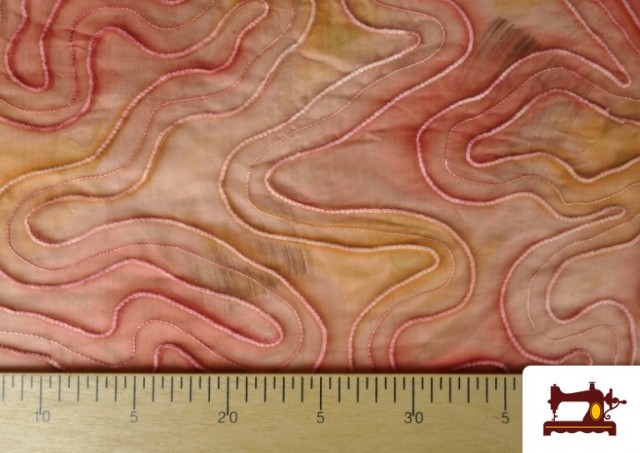 Organza de Seda Natural Bordada Tie-Dye Batik color Coral