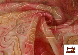 Comprar Organza de Seda Natural Bordada Tie-Dye Batik color Coral