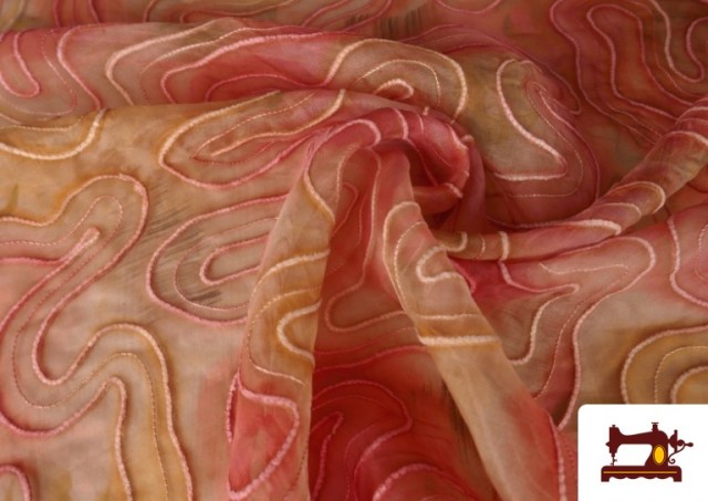 Comprar Organza de Seda Natural Bordada Tie-Dye Batik color Coral