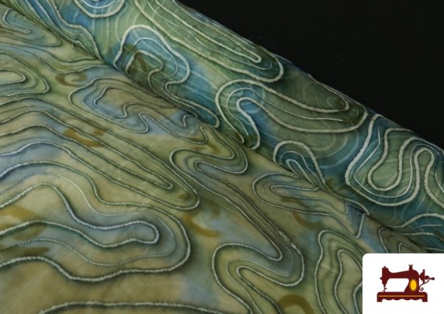 Organza de Seda Natural Bordada Tie-Dye Batik color Verde