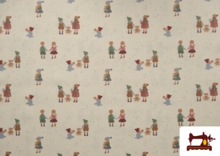 Tela de Algodón de Navidad Niños Jugando Vintage