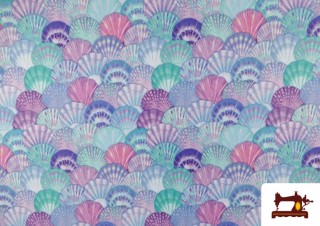 Tela de Licra de Bañador Estampado Conchas Sirenita Tela de Licra de Bañador Estampado Conchas Sirenita