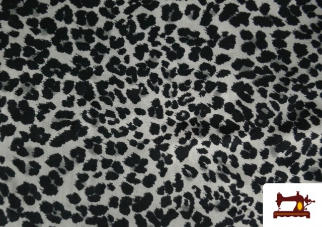 Tela de Crepe Leopardo Animal Print color Gris