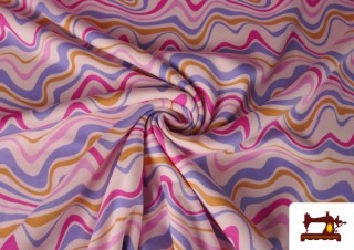Tela de Sudadera Perchada Estampado Ondas de Colores color Rosa