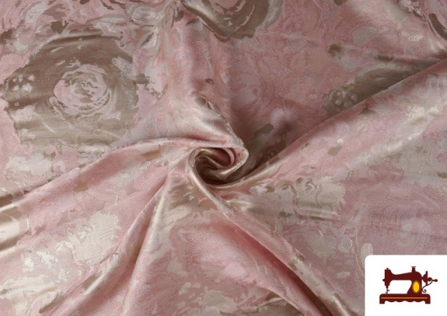 Tela de Jacquard para Tapicería y Decoración Rosas Plata color Rosa