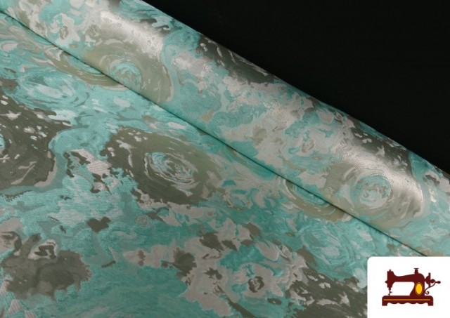 Tela de Jacquard para Tapicería y Decoración Rosas Plata color Verde mint