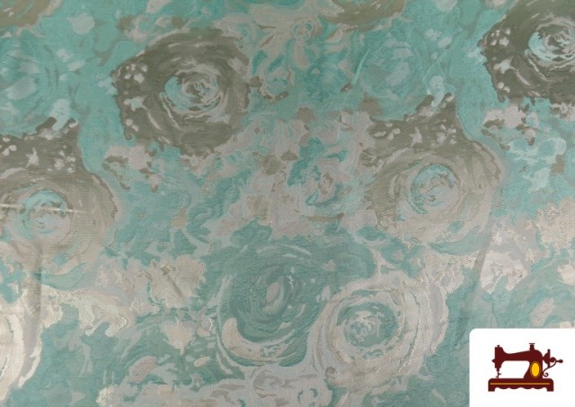 Comprar Tela de Jacquard para Tapicería y Decoración Rosas Plata color Verde mint